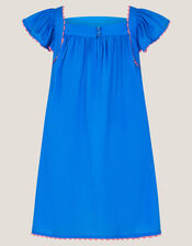 Flamingo Floral Print Beach Dress, Blue (BLUE), large