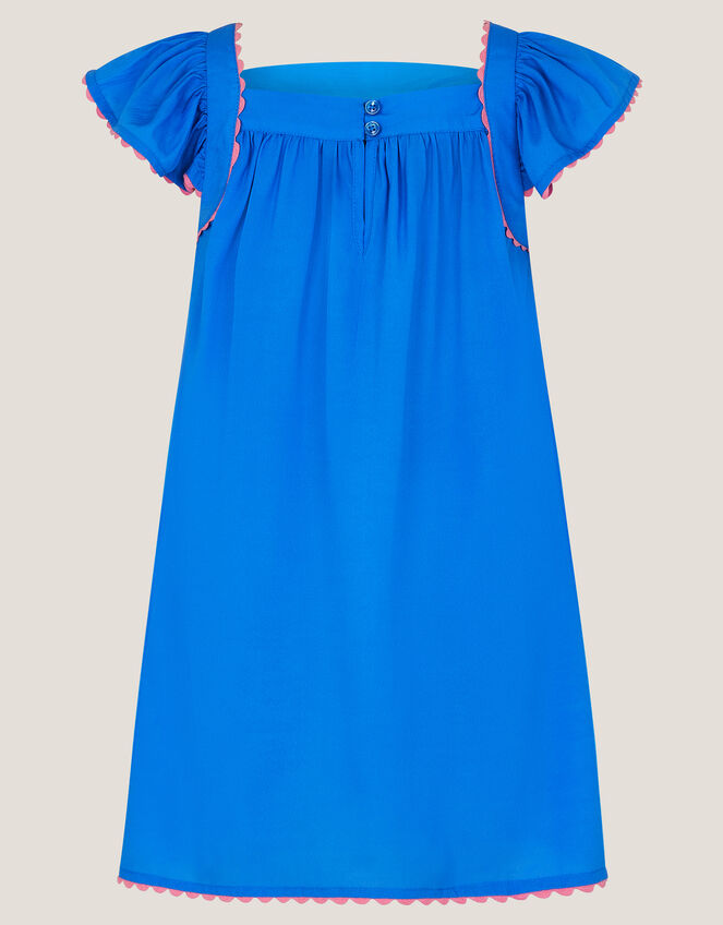 Flamingo Floral Print Beach Dress, Blue (BLUE), large