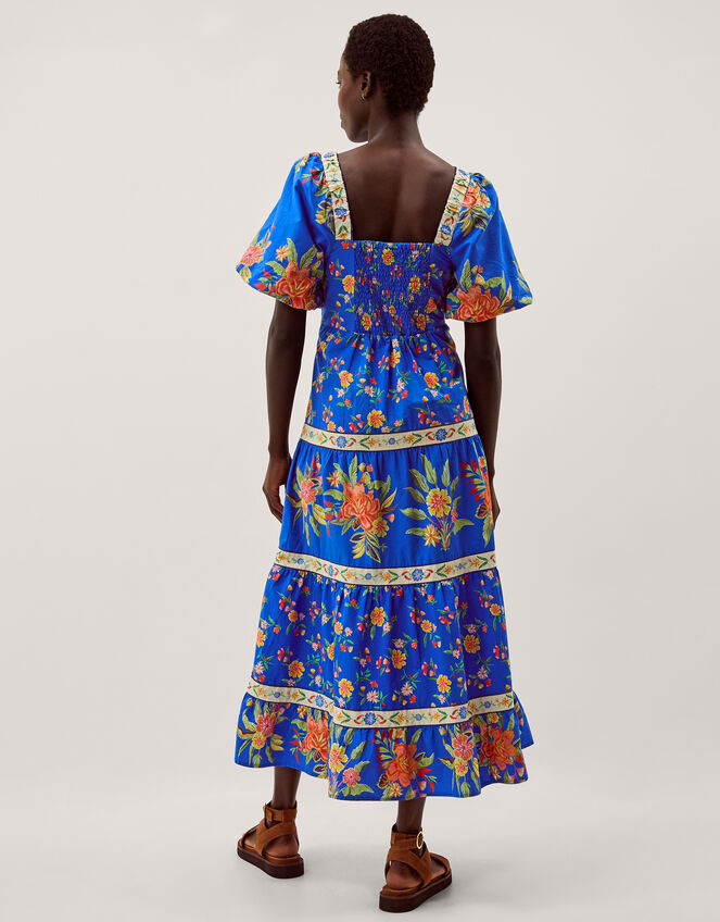 Mona Puff Sleeve Floral Midi Dress, Blue (COBALT), large