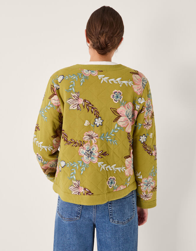 Eliza Floral Quilted Jersey Jacket, Green (CHARTREUSE), large