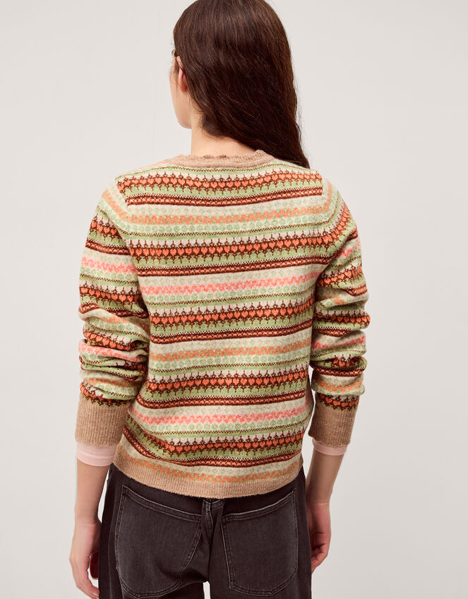 Fran Front Tie Fair Isle Cardigan, Natural (NATURAL), large