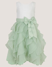 Cancan Sleeveless Bow Ruffle Dress, Green (SAGE), large