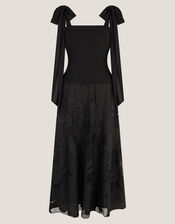 Briana Tie Floral Appliqu&eacute; Midi Dress, Black (BLACK), large