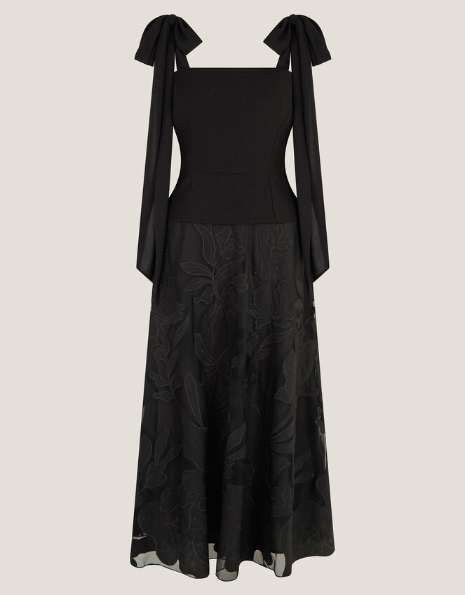 Briana Tie Floral Appliqu&eacute; Midi Dress, Black (BLACK), large