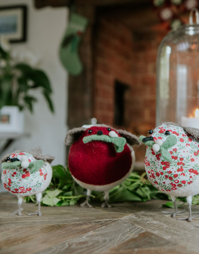 Fiona Walker Large Felt Mistletoe Robin Christmas Decoration, , large