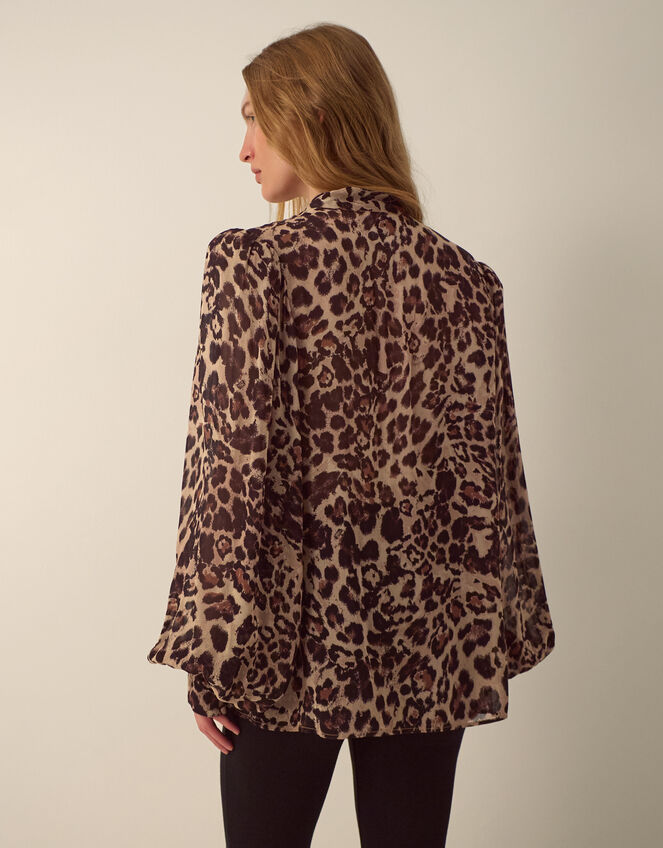 Monsoon x Queens of Archive Lila Tie Neck Leopard Print Blouse​, Brown (BROWN), large