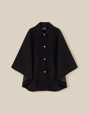 Claudie Collar Cape Coat, Black (BLACK), large
