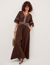 Taryn Floral Trim Jersey Jumpsuit, Brown (BROWN), large