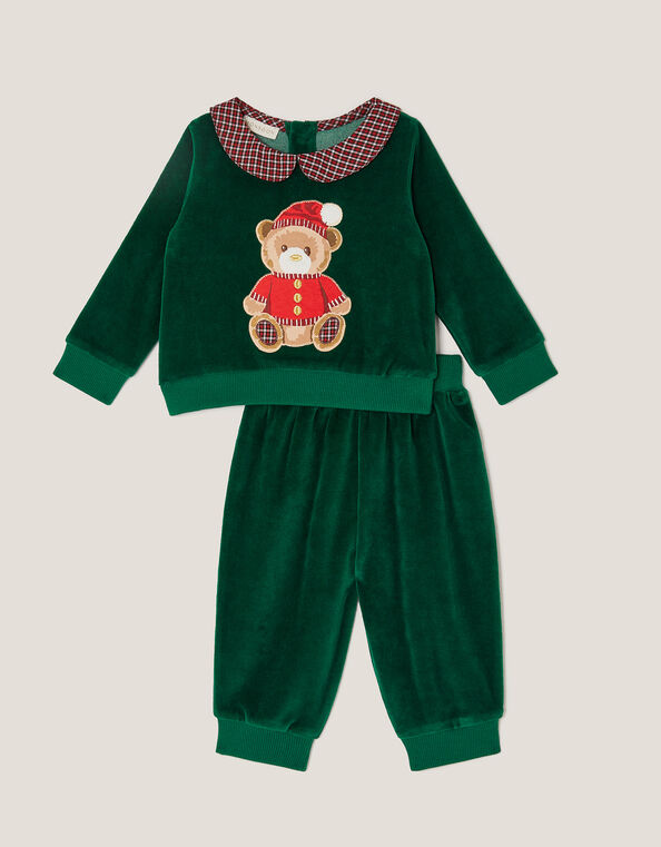 Newborn Bear Velour Top & Sweatpants Set, Green (GREEN), large