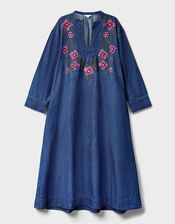 East Reyna Denim Embroidered Dress, Blue (INDIGO), large