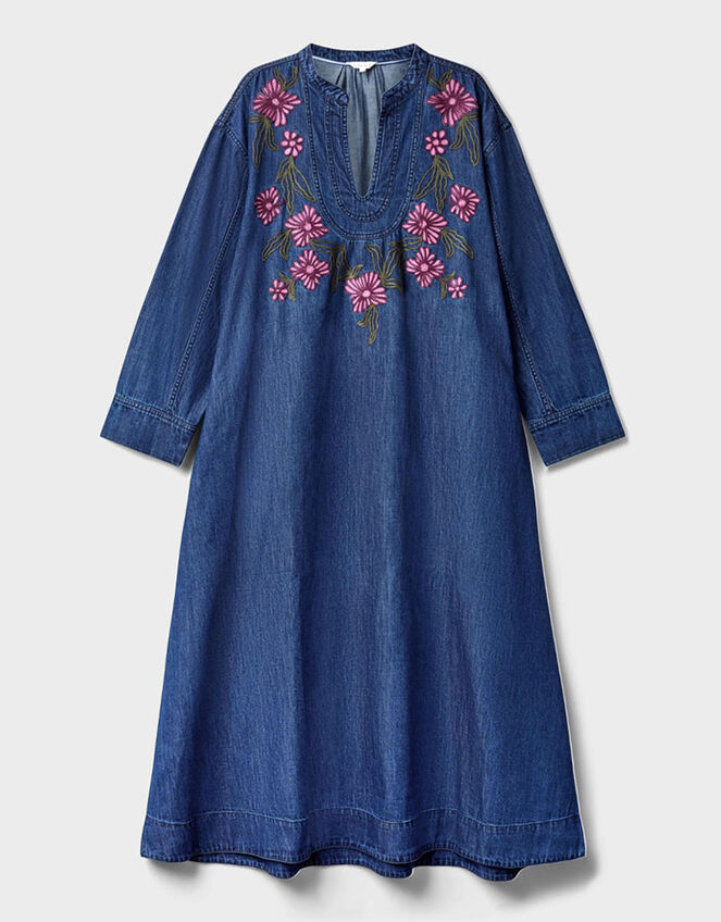 East Reyna Denim Embroidered Dress, Blue (INDIGO), large