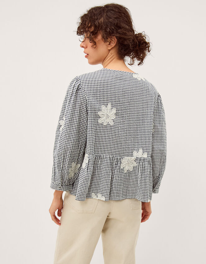 Mimi Embroidered Gingham Top, Black (BLACK), large