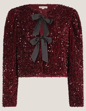 Belinda Bow Sequin Jacket, Red (BERRY), large