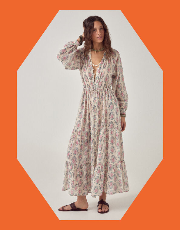 Maison Hotel Anne Floral Shimmer Maxi Dress, Multi (MULTI), large