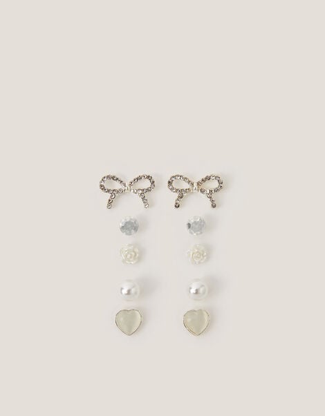 5-Pack Bow & Pearl Stud Earrings, , large