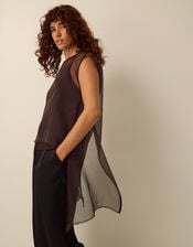 Ottie Sleeveless Organza Cape Top, Brown (BROWN), large