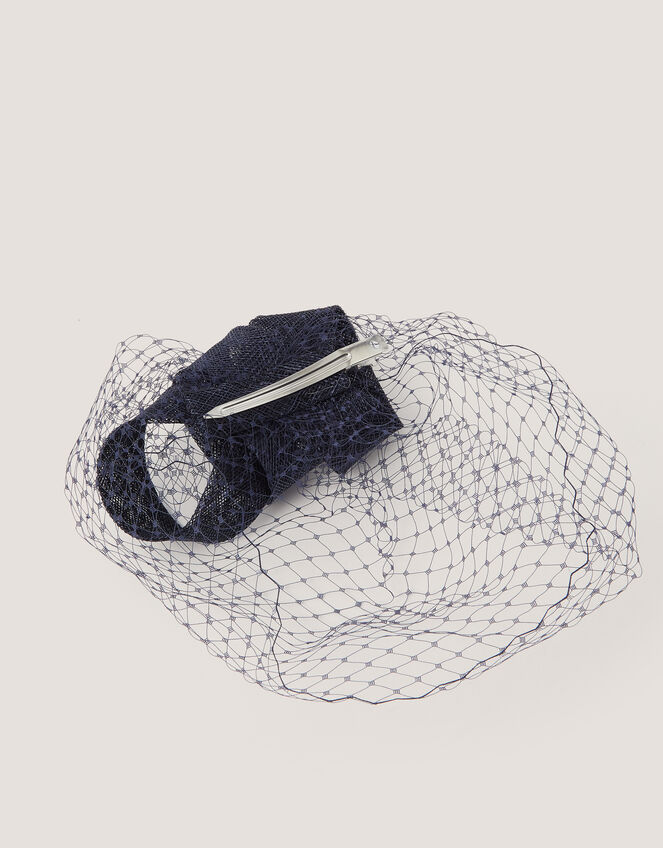 Alexia Twist Veil Fascinator Hair Slide, Blue (NAVY), large