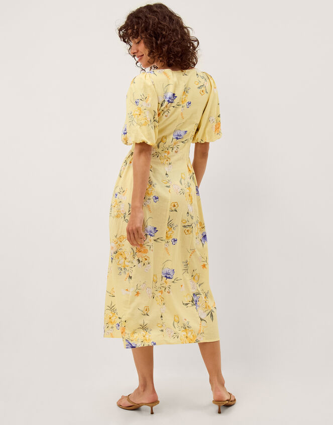 Etta Floral Linen Blend Midi Dress, Yellow (YELLOW), large