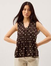 Paris Sleeveless Polka Dot Top, Brown (CHOCOLATE), large