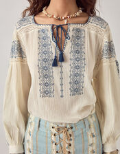 Maison Hotel Claudia Embroidered Blouse, Blue (NAVY), large