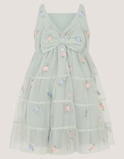 Baby Luna Floral Embroidered Mesh Dress, Green (SAGE), large