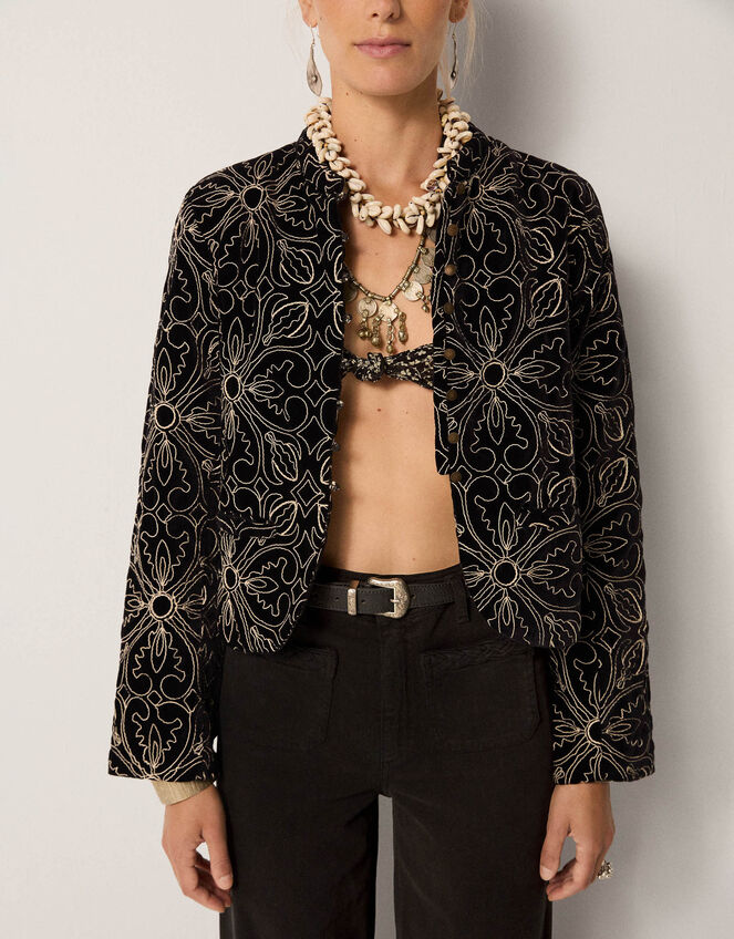 Maison Hotel Odette Floral Velvet Jacket, Black (BLACK), large