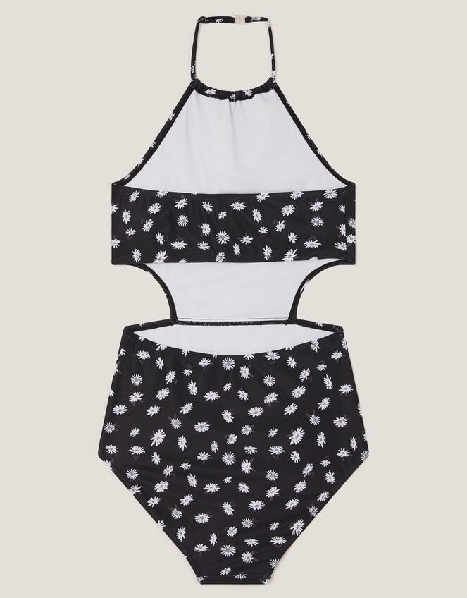 Daisy Cut-Out Halter Swimsuit, Black (BLACK), large