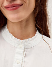 Paige Frill Poplin Shirt, White (WHITE), large