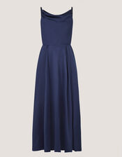 Cowl Neck Satin Prom Dress, Blue (NAVY), large