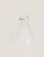 Satin Bow Veil Communion Hair Clip, , large