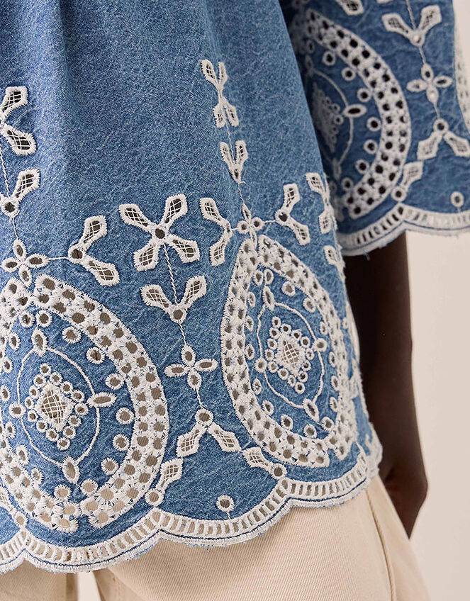 East Coralie Denim Broderie Shirt , Blue (BLUE), large