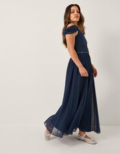 Sequin One Shoulder Prom Dress, Blue (NAVY), large