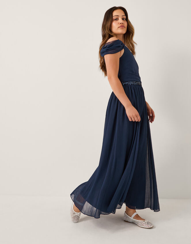 Sequin One Shoulder Prom Dress, Blue (NAVY), large