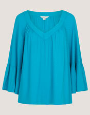 Kallie Flute Sleeve Dobby Blouse, Teal (TEAL), large