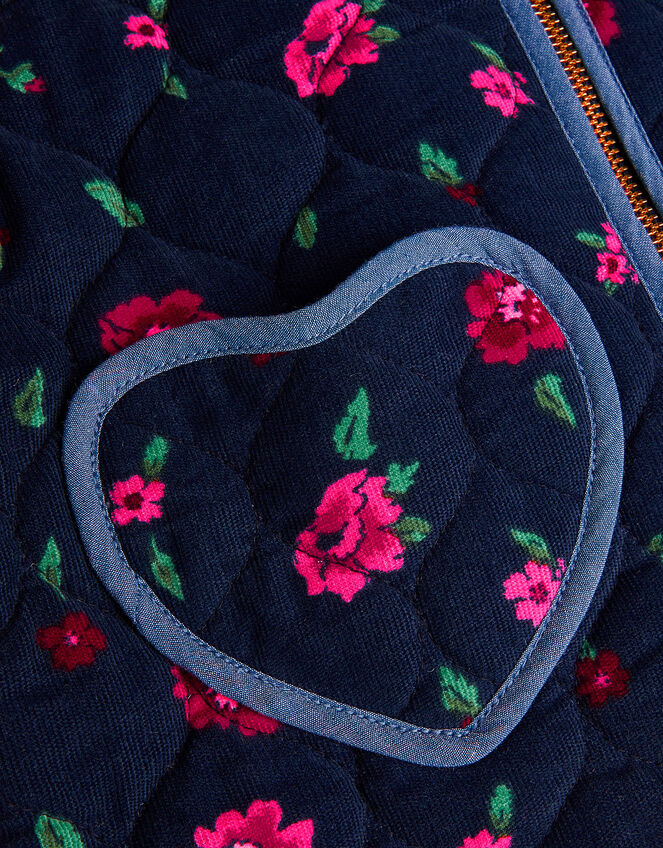 Floral Cord Quilted Jacket, Blue (NAVY), large