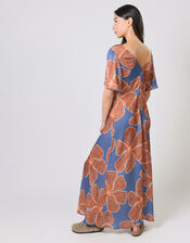 Traffic People Rene Flutter Floral Print Midi Dress, Blue (BLUE), large