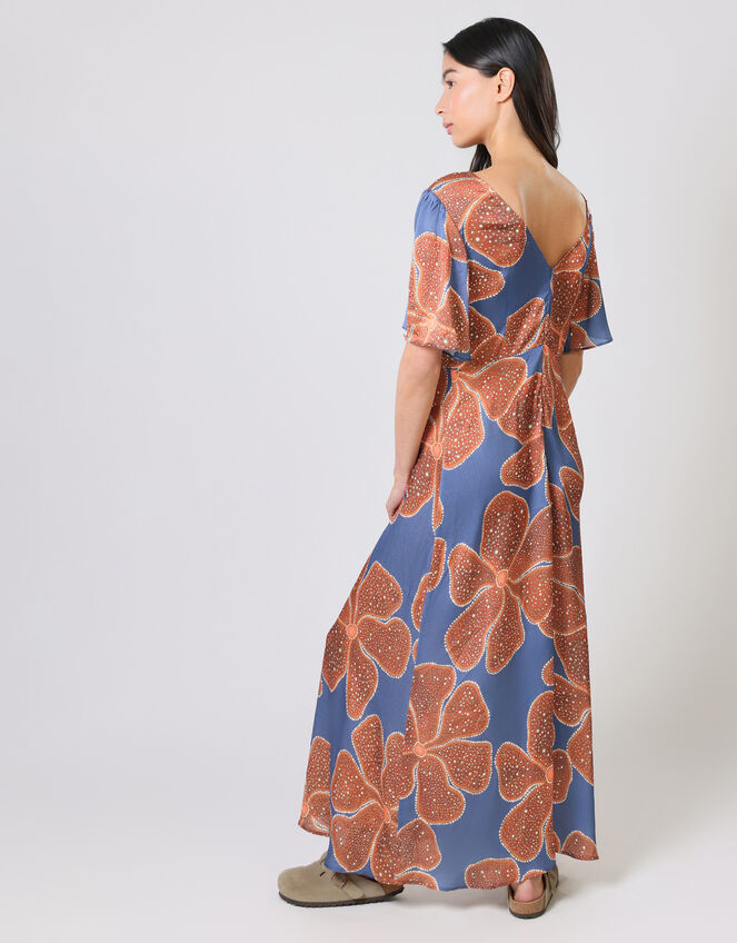 Traffic People Rene Flutter Floral Print Midi Dress, Blue (BLUE), large