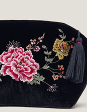 Floral Embroidered Velvet Wash Bag, , large