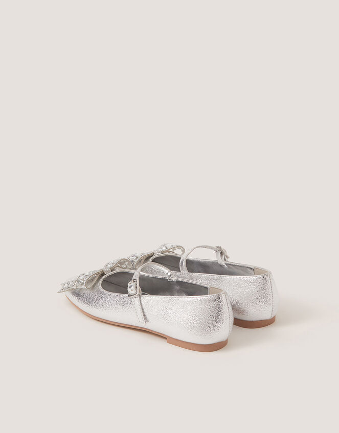 Gemstone Bow Ballet Flats, Silver (SILVER), large
