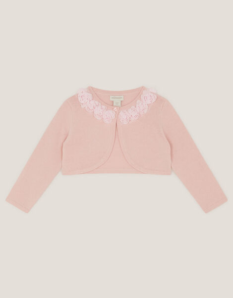 Baby Ottilie Appliqu&eacute; Rose Cardigan, Pink (DUSKY PINK), large