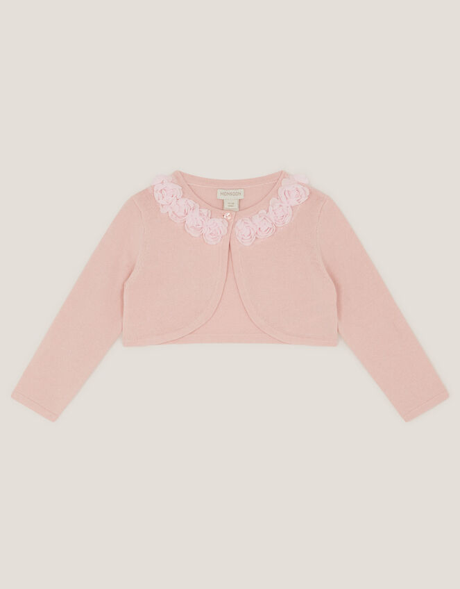 Baby Ottilie Appliqu&eacute; Rose Cardigan, Pink (DUSKY PINK), large