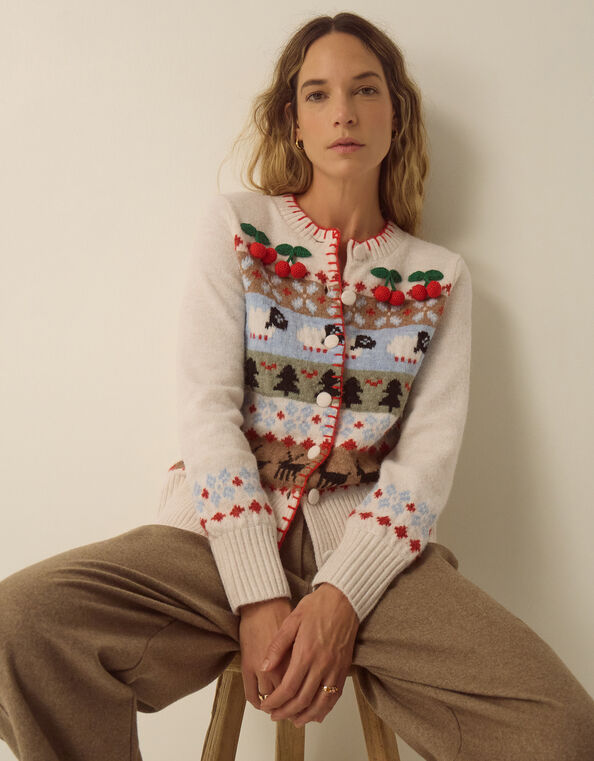 Fi Fair Isle Christmas Cardigan, Ivory (IVORY), large