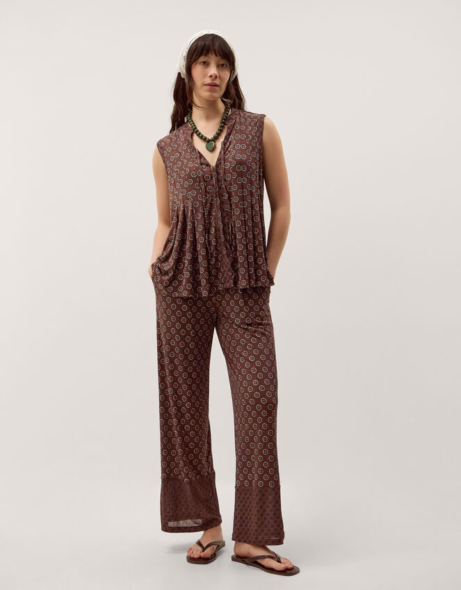 Magdalena Geometric Jersey Top, Brown (CHOCOLATE), large