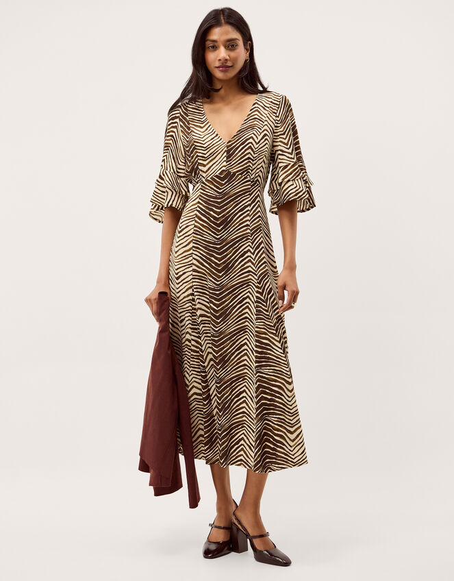 Pippa Animal Print Midi Dress, Green (KHAKI), large
