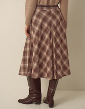 Bettie Check Woven Cotton Midi Skirt, Brown (BROWN), large