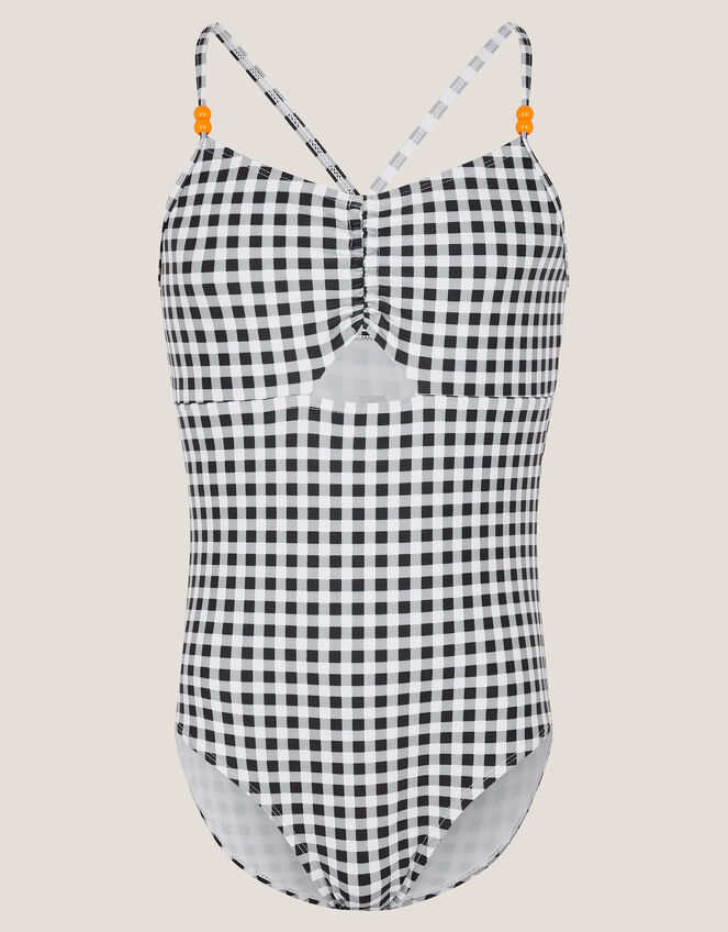 Gingham Cut Out Swimsuit, Black (BLACK), large