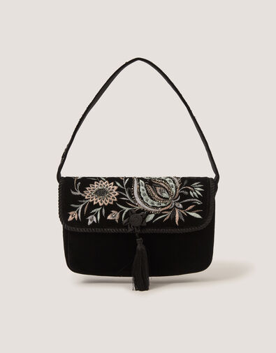 Osha Embroidered Velvet Shoulder Bag, , large
