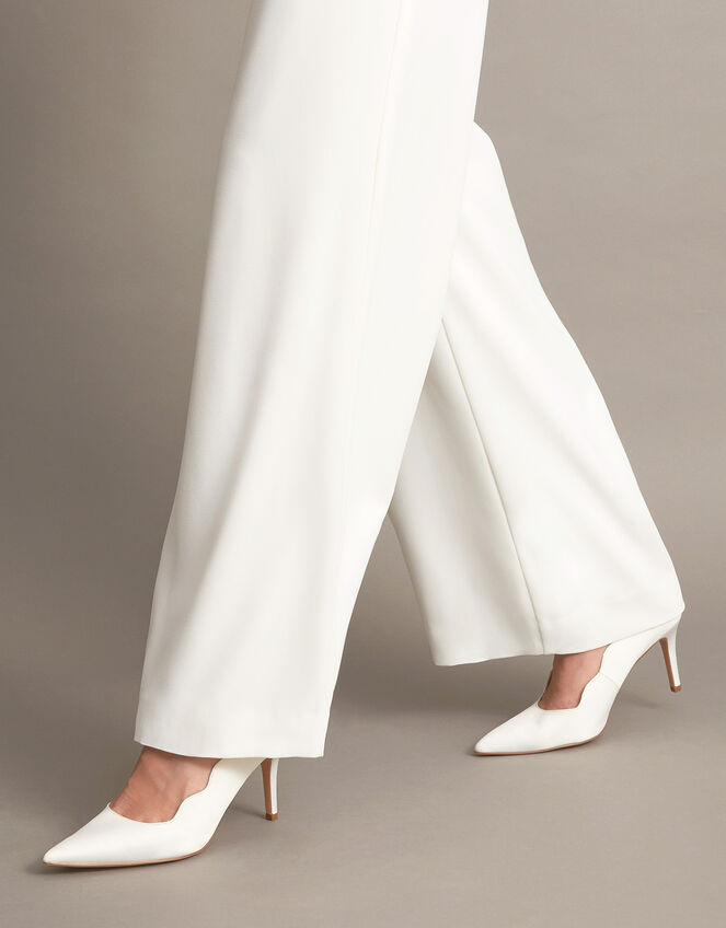 Scallop Satin Bridal Court Shoes, Ivory (IVORY), large