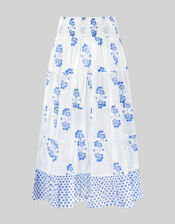 East Amber Hand-Screen Printed Midi Skirt, Ivory (IVORY), large