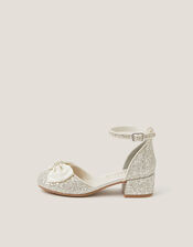 Bow Glitter Chunky Heels, Ivory (IVORY), large